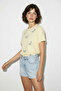 Women's Bead Stone Embroidered Dragonfly Patterned Comfortable Fit t Shirt Yellow - 4