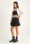 Women's Belt Detailed Pleated Mini Skirt with Shorts De Black - 2