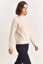 Women's Crew Neck Raglan Sleeve Knitted Patterned Soft Textured Knitwear Cream Sweater - 3