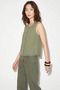 Women's Ornamental Button Detailed Tassel Embroidered Linen Textured Cotton Green Blouse - 4