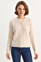 Women's Crew Neck Knitted Sweater in Cream - 7