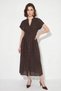 Women's V-Neck Lined Midi Bitter Brown Dress with Elastic Back and Pocket Detail - 2