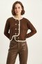 Women's Gold Button Detailed Asymmetrical Cut Knitwear Bitter Brown Cardigan - 5