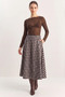 Women's Plaid Patterned A-Line Long Navy Blue Ecru Skirt with Pocket Detail - 7