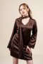 Women's Winter Coffee Satin Scarf Detailed Long Sleeve Dress 50360 - 2