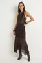Women's Asymmetrical Cut Lined Lycra Lace Brown Skirt - 5