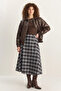 Women's Plaid Patterned Pocket Detailed A-Line Long Navy Blue and White Skirt - 2