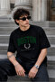 Unisex Black Oversize T-Shirt Short Sleeve Summer Combed Cotton Summer T-Shirt Minimal Boston Green White Printed Black Oversize T-Shirt - 3