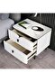 Multipurpose Use Modern Design Leather Upholstered Nightstand Spacious Rock Slab Tabletop Glossy Look Side Table Durable Solid Wood Storage Cabinet with 2 Drawers for Bedroom Living Room 50x40x47 cm - 2