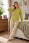 Women's Long Sleeve'You Are My Heart' Printed Lily Pattern Lace Detailed Pajama Set - 2