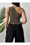 Women's Olive Green Shoulder Twist Crop Blouse - 4