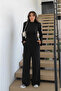 Black Back-Tie Padded Blouse and Trousers Set - 5165