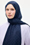 Italian Jacquard Shawl Checkerboard Pattern - Navy Blue - 3