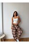 Women's Burgundy-Multi Lace-Up Plaid Patterned Premium Shalwar Trousers Frv0221-1 - 3