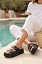 Black Double Buckle High-Sole Daily Balcony Garden Pool Beach Slippers Women's Slippers - 3