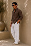Breathable Regular Muslin Fabric Long Sleeve Collared Men's Shirt - Brown - 2
