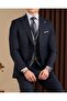 Slim Fit Men's Pointed Collar Jacket Vest Pants Combination Suit Navy Blue T20154-02 - 3