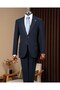 Slim Fit Men's Mono Collar Pocket Seersucker Fabric Jacket Pants Suit Navy Blue T20102-02