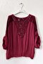 Italian Burgundy Lace Collar 3/4 Sleeve Lined Elastic Waist Sequined Silk Woven Blouse 65 70 - 2