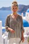 Italian Mink Lace Collar 3/4 Sleeve Lined Elastic Waist Sequined Silk Woven Blouse 65 70 - 5