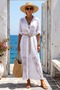 Italian White Shirt Collar Lined Skirt Ruffle Belted Embroidered Silk Long Woven Dress 123 56 - 6
