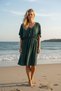 Women's Green V-Neck Mini Beach Dress - 3