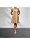 Beige Linen Blend Crew Neck Flared Dress - 3