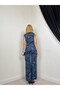 Women's Blue Vest-Pants Set Vest Pants Set Floral Pattern Buttoned Wide Leg Sleeveless - 5