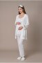 Women's Ecru Thin Strap Lace Maternity Pajama Set with Dressing Gown - 3
