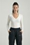 Long Sleeve Cotton V-Neck Blouse - 3