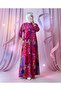 Authentic Pattern Long-Sleeved Buttoned Plus Size Viscose Dress - 4