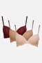 Women 3 Pcs Solid Padded Push Up Bra, Multicolor - 2