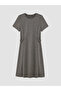 Brown Crew Neck Patterned A-Line Dress