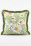 Set of 4 Fringed Throw Pillow Covers with Green Daisy Pattern and "Home Sweet Home" Written - 6
