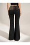 Black Color Leopard Waistband Folded Elastic Flare Spanish Flare Panlalon, Waist Folded Leggings - 3