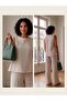 Linen Bizon Arwen Line Patterned Cream Blouse and Trousers Set - 3