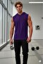 Men's Purple-Petrol 2-Piece Hooded Sleeveless Plain Undershirt Tshirt - 3