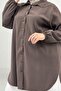 68084 Plus Size Stone Detailed Cupra Shirt with Elastic Sleeves - Brown - 2