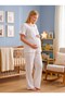New Season Ecru Muslin Fabric Buttoned Easy Breastfeeding Design Ruffle Sleeve Detailed Summer 100% Cotton Maternity Pajama Set - 2