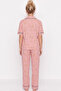 Pink Patterned Wrinkled Short-Sleeved Buttoned Pajama Set26120525 - 3