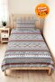Ethnic Geometric Brown Pique Set - Bohemian Striped Blue Beige 160X220 cm Quilted Bedspread