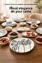 Black Leaf Patterned 14 Piece Ceramic Breakfast Set for 6 Persons, Decorative Tableware Set with Serving Presentation Plate - 8