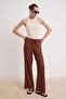 Mürdüm Çizgili Wide Leg Yüksek Bel Uzun Dokulu Örme Pantolon TWOSS26PL00157