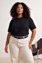 Siyah Duble Kol Yırtmaçlı Geniş Kesim Asimetrik Boyfriend %100 Pamuk Örme T-Shirt TBBSS26BF00066 - 2