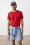 Red Off Shoulder Regular Fit Stripe Detailed 100% Cotton T-Shirt Tmnss26Ts00078 - 3