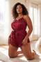 Bordo İnce Askılı Saten Büyük Beden Tulum TBBSS26BG00016 - 2