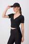 Siyah Micro Bağlamalı Kruvaze Crop Örme Spor Bluz/Bolero THMSS26BZ00009 - 2