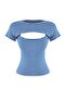 Mavi Çizgili Fitted 2 Parçalı Pencere Detaylı Fitted Crop Esnek Örme T-Shirt TWOAW27TS00031 - 6