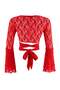 Kırmızı Düz Bolero V Yaka Standart Kol Uzun Bağlama Detaylı Super Crop Tül Örme Bluz TWOSS26BZ01078 - 11