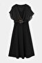 Black V-Neck Sleeveless Chiffon Cape Belted Event Dress Tdrss26El00105 - 4